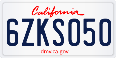 CA license plate 6ZKS050