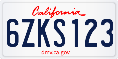 CA license plate 6ZKS123