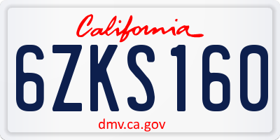 CA license plate 6ZKS160