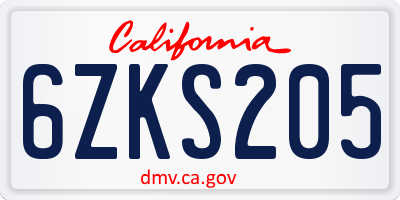 CA license plate 6ZKS205