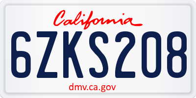 CA license plate 6ZKS208