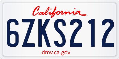 CA license plate 6ZKS212