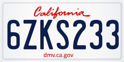 CA license plate 6ZKS233