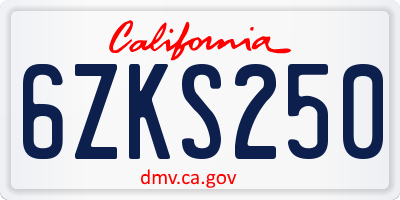 CA license plate 6ZKS250