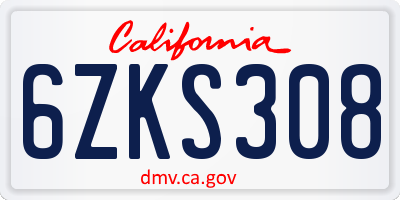 CA license plate 6ZKS308