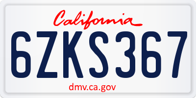 CA license plate 6ZKS367