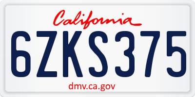 CA license plate 6ZKS375