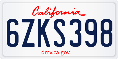 CA license plate 6ZKS398