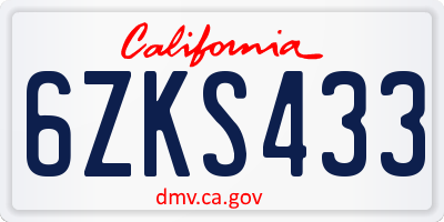 CA license plate 6ZKS433