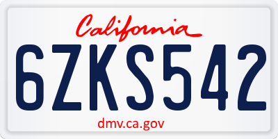CA license plate 6ZKS542