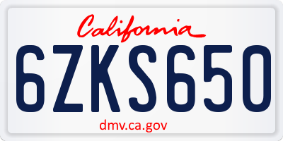 CA license plate 6ZKS650