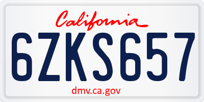 CA license plate 6ZKS657