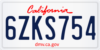 CA license plate 6ZKS754