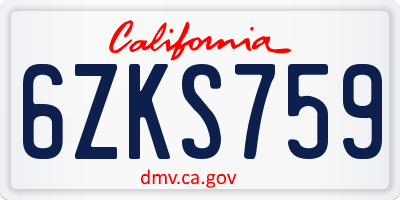CA license plate 6ZKS759