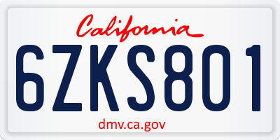 CA license plate 6ZKS801