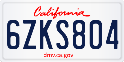CA license plate 6ZKS804