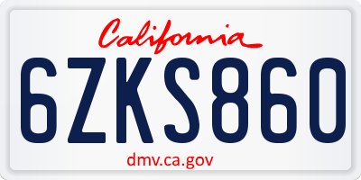 CA license plate 6ZKS860