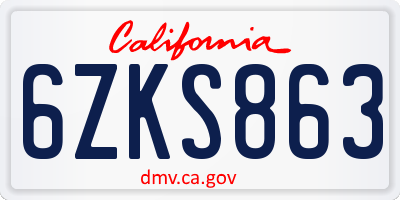 CA license plate 6ZKS863