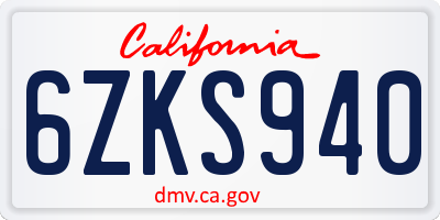 CA license plate 6ZKS940