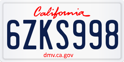 CA license plate 6ZKS998