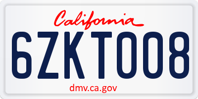 CA license plate 6ZKT008