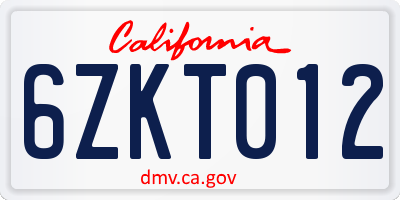 CA license plate 6ZKT012