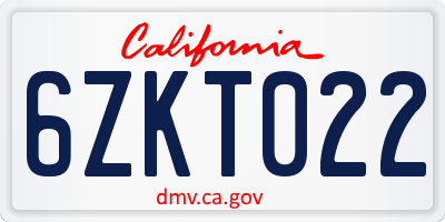 CA license plate 6ZKT022