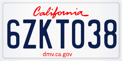 CA license plate 6ZKT038
