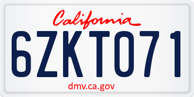 CA license plate 6ZKT071