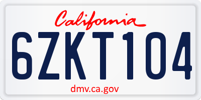 CA license plate 6ZKT104