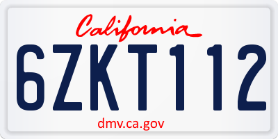CA license plate 6ZKT112
