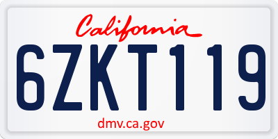 CA license plate 6ZKT119