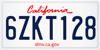 CA license plate 6ZKT128