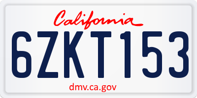 CA license plate 6ZKT153
