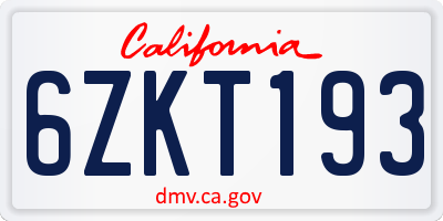 CA license plate 6ZKT193