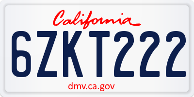 CA license plate 6ZKT222