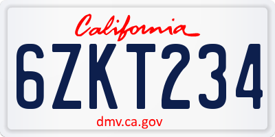 CA license plate 6ZKT234