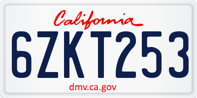 CA license plate 6ZKT253