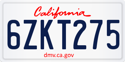CA license plate 6ZKT275