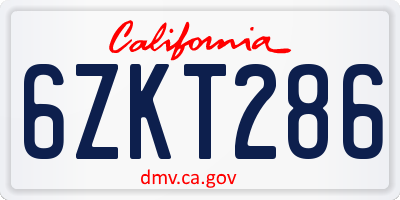 CA license plate 6ZKT286