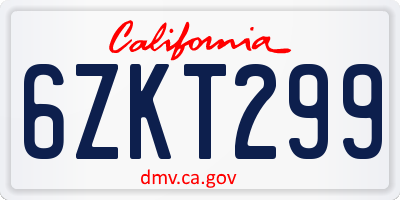 CA license plate 6ZKT299