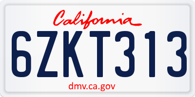 CA license plate 6ZKT313