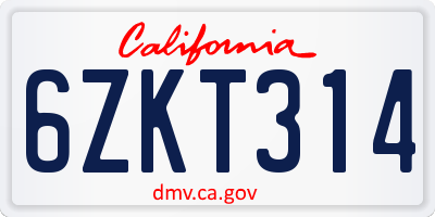 CA license plate 6ZKT314