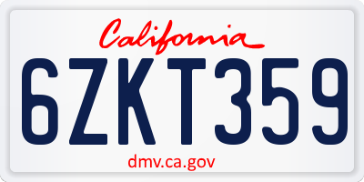 CA license plate 6ZKT359