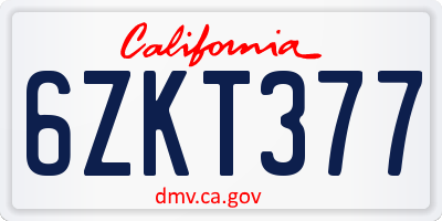 CA license plate 6ZKT377