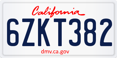 CA license plate 6ZKT382