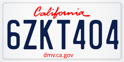 CA license plate 6ZKT404