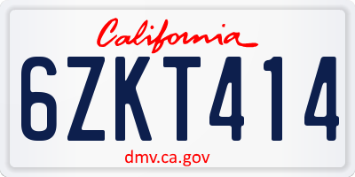 CA license plate 6ZKT414
