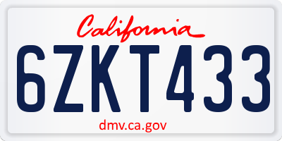 CA license plate 6ZKT433