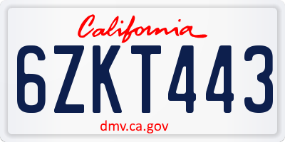 CA license plate 6ZKT443